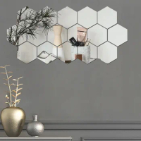 Modern Style Room Decor Regular Hexagonal Acrylic Mirror Wall Sticker 1mm Thick with self-adhesive Can Be Arranged In Any Shape