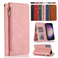 Flip Cover Leather Zip Pocket Vertical Bracket Wallet Phone Case For Samsung Galaxy A04e M13 F23 C5 C7 C8 C9 Pro A6S A8 A9 Star