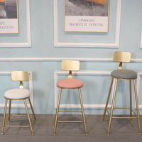 北歐鐵藝金色吧台椅簡約家用靠背餐椅高腳凳現代咖啡廳酒吧休閑椅