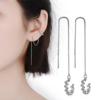 【Emi 艾迷】韓系個性季節波浪鋯石耳骨夾耳線925銀耳環