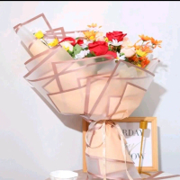 [5Lembar] Kertas Buket Double Frame Gold Cellophane Flower Wrapping kertas buket