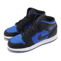 【NIKE 耐吉】休閒鞋 Air Jordan 1 Mid GS Royal Blue 大童 女鞋 黑 藍 AJ1(DQ8423-042)