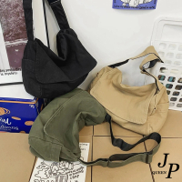 【Jpqueen】純色復舊帆布男女大容量斜背包郵差包(3色可選)