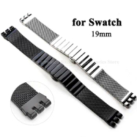 19mm Stainless Steel Watch Strap for Swatch YCS 443G Replacement WristBand Metal Mesh Watch Bracelet Butterfly Clasp Accessories
