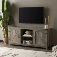 Georgetown Modern Farmhouse Double Barn Door TV Stand for TVs Up to 65 Inches 58 Inch Living Room Tv Cabinet Grey Furniture Home