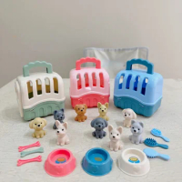 8pcs/set Dog Pet Basket, Family Toys, Cart Accessories, Dog Doll Set Dog Cage Toys, Scene Playing Toys For Kids Girls Home Decor