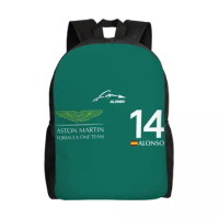 Custom Fernando Alonso 14 Aston Martin Backpack for Men Women Waterproof School College Bag Print Bookbag