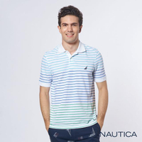 【NAUTICA】漸層條紋吸濕排汗短袖POLO衫(白)