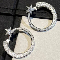 Custom Solid 10K White Gold Women Hook Earrings Push Wedding Anniversary Engagement Party Moissanite Diamond Earrings Star Gift