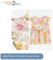 H&M Flounce-trimmed Jersey Dress Yellow/Floral | Pakaian Anak Perempuan 12-18M