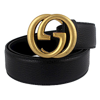 GUCCI 古馳  復古雙G扣頭黑色寬版真皮皮帶(90cm/寬)