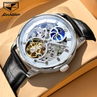 JSDUN Automatic Mechanical Watch Leather Strap Skeleton Design Relojes Hombre 40mm