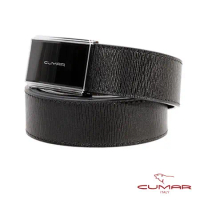 【CUMAR 義大利】牛皮-幾何紳士扣雙面皮帶 (黑/咖啡色)-幾何碳纖維紋