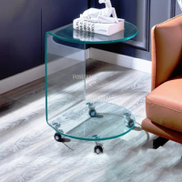 Transparent Side Table Tempered Glass Side Tables Living Room Round Coffee Table Nordic Sofa Crystal Corner Tables with Wheels
