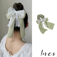 【INES】法式優雅蕾絲緞帶大蝴蝶造型髮繩(蕾絲髮繩 緞帶髮繩 蝴蝶髮繩)