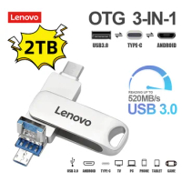 Lenovo 3-In-1 OTG USB 3.0 &amp; Type-C High Speed Pen Drive 2TB USB Memory Stick 128GB 256G USB Flash Drive 512G Pendrive For PC TV