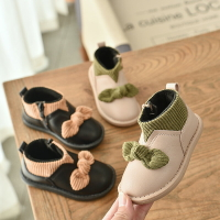 女童靴子冬季韓版兒童加絨二棉靴側拉鏈皮靴公主寶寶軟底短靴