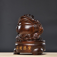 金蟾招財擺件  黑檀木雕金蟾擺件實木雕刻三足金蟾蜍辦公室桌面紅木喬遷開業禮品