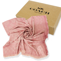 COACH 經典C LOGO棉混莫代爾絲巾方巾圍巾禮盒(乾燥玫瑰)