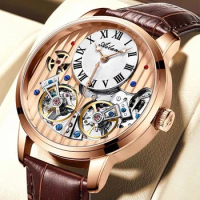 AILANG Fashion Mens Watches Top Brand Luxury Double Tourbillon Mechanical Watch for Men Waterproof Wristwatch Relogio Masculino