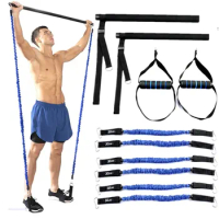 120LB Adjustable Pilates Bar Kit with Resistance Band Portable Home Gym Yoga Squat Twisting Sit-Up Full Body Strength Training