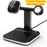 Magnetic Wireless Charger Stand For iPhone 15 Pro Max 14 13 Apple Watch SE 8 7 Foldable Fast Charging Dock Station For Airpods 3