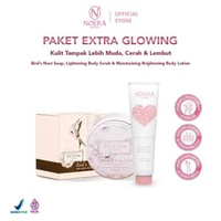 Noera Paket Extra Glowing | Bird’s Nest Soap, Lightening Body Scrub & Moisturizing Brightening Body 