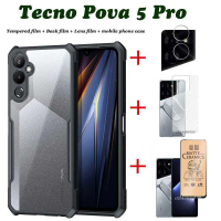 เคสนิ่ม Tecno Pova 5 Pro, 4in1, เคสโทรศัพท์กันกระแทก, พร้อมฟิล์มกันรอยเซรามิก, ฟิล์มเลนส์, ฟิล์มด้าน