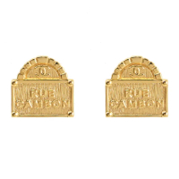 【CHANEL 香奈兒】經典品牌巴黎康朋街造型金屬針式時尚耳環(金)