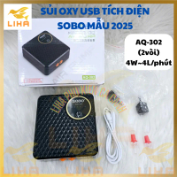 Máy Sủi Oxy USB Tích Điện Sobo Mẫu 2025 – AQ301 AQ302 – Kèm Dây Oxy, Van 1 Chiều, Đầu Sủi Cho Bể Cá