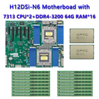 For Supermicro H12DSI-N6 Motherboard +2* EPYC 7313 3.0Ghz 16C/32T 128MB 155W CPU Processor +16*64GB DDR4 3200mhz RAM Memory