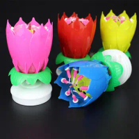 Lotus Candle Birthday Rotating Lotus Birthday Candle LED Festive Electric Lotus Candles Visual Effect Solid Paraffin Unique
