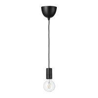 SUNNEBY/LUNNOM 吊燈附燈泡, 黑色 球形/透明色