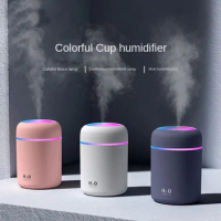 1PC 300ML Air Humidifier Colorful Atmosphere Light Mute Humidification Mini Creative Colorful Cup Desktop Home Car Humidifier