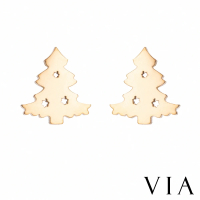 【VIA】白鋼耳釘 白鋼耳環 聖誕樹耳環/節日系列 可愛聖誕樹造型白鋼耳釘(金色)