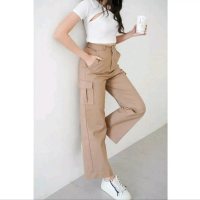 Celana cullote cargo highwaist -celana panjang wanita kekinian- celana cargo 4 saku - Kulot Cewek ce