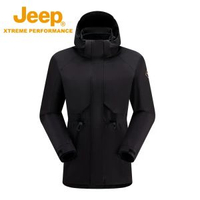 Jeep戶外衝鋒衣三合一女26新款旅遊登山服防風運動收腰大褸冬-品牌黑 S-款式2