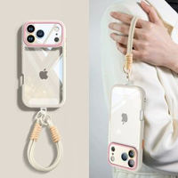 適用蘋果17promax新款電話殼透明淨色iPhone16Pro創意帶-【古董白✚手腕掛繩】-透明奶油殼 iPhone 17 Pro Max