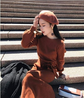 連身裙 毛衣連衣裙長裙女寬鬆顯瘦燈籠袖針織裙打底裙款  瑪麗蘇