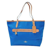 COACH 水藍色新款帆布材質肩背/托特包-附提袋