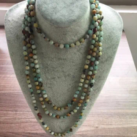 Hand Knotted Long Necklaces 42inch/60inch/96inch Nature Stone 8MM Amazonite Necklace Endless Infinity Beaded Yoga Mala Beads