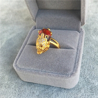 新款越南沙金貔貅戒指女款歐幣鍍金微鑲紅寶石指環仿金首飾不掉色