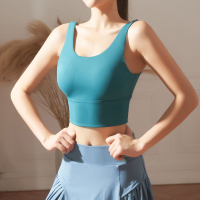 Sports bra shockproof gathered yoga vest 带胸垫瑜伽服背心女小众设计感深V美背露背短款运动跑步健身上衣  新款