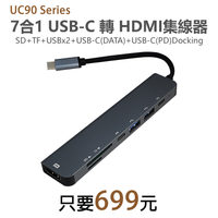 【699元】USB-C轉 HDMI4K SD/TF/USBx2/USB-C (DATA/PD)多功能集線器集線器HUB