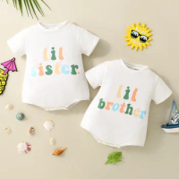Baby Boys and Girls Printed Lil Sister/brother English Short-sleeved Pajamas Easy Care
