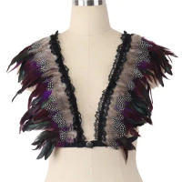JLX.HARNESS Womens Angel feather bra Body Harness top Shawl cape feather Goth Gypsy Feather Wedding Wing Festival Rave Feather