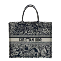 【Dior 迪奧】經典BOOK TOTE系列動物主題圖案刺繡帆布手提托特包(大_藍色M1286ZRGO_M928)