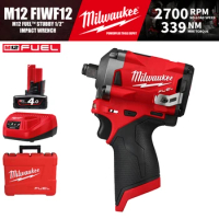 Milwaukee M12 FIWF12/2555 Kit M12 FUEL™ Stubby 1/2" Brushless Cordless Impact Wrench 12V Power Tools 339NM With Battery Charger