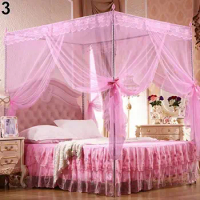 European Princess Style 4 Corner Romantic Princess Lace Canopy Mosquito Net No Frame for Twin Full Queen King Bed