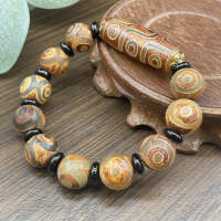 Tibet Old Dzi Beads Three-Eyed Nine-Eyed Agate Bracelet Ethnic Style Buddhist Beads Cultural Play Be